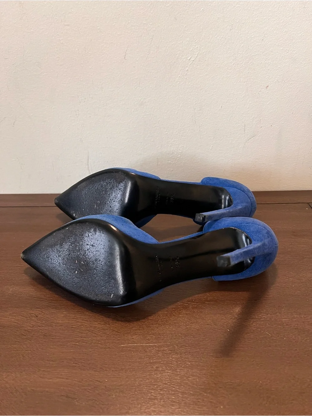 Saint Laurent Cobalt Blue Suede Pointed D'Orsay Heels - Picture 5 of 6
